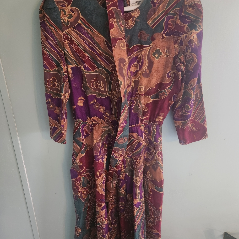 Studio Purple and Orange Patterned Midi Dress